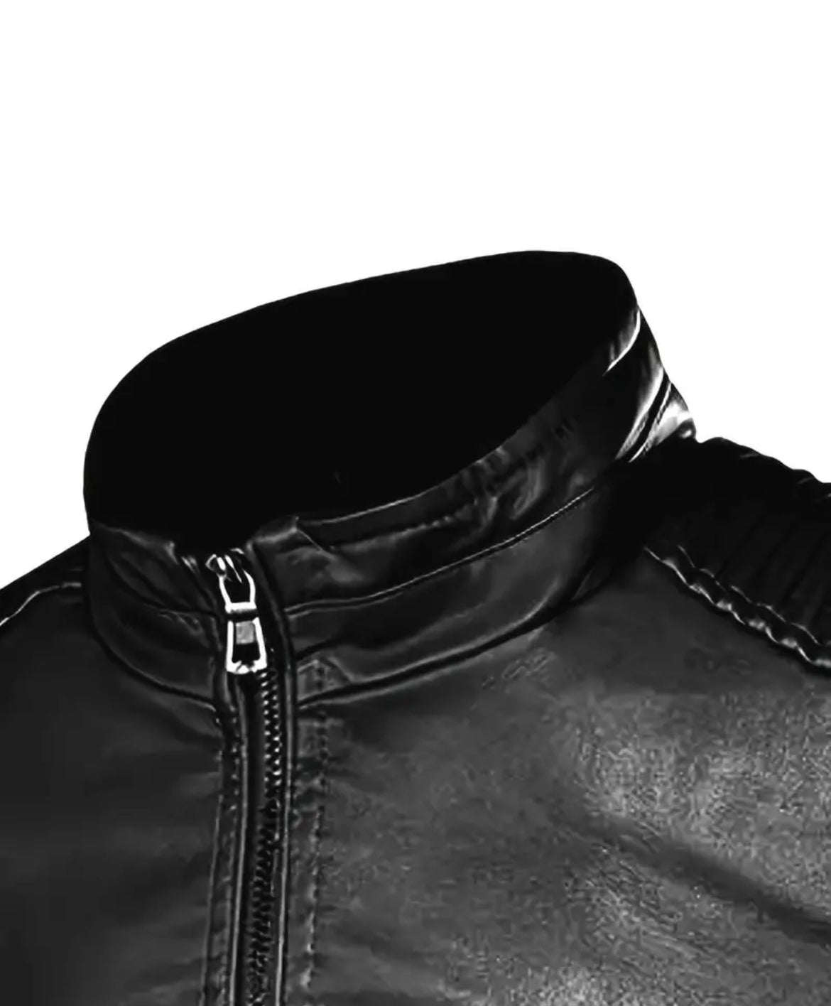 Men's Faux Leather Jacket With Multi Zipper Pockets, Casual Stand Collar Zip Up Long Sleeve Jacket For Outdoor