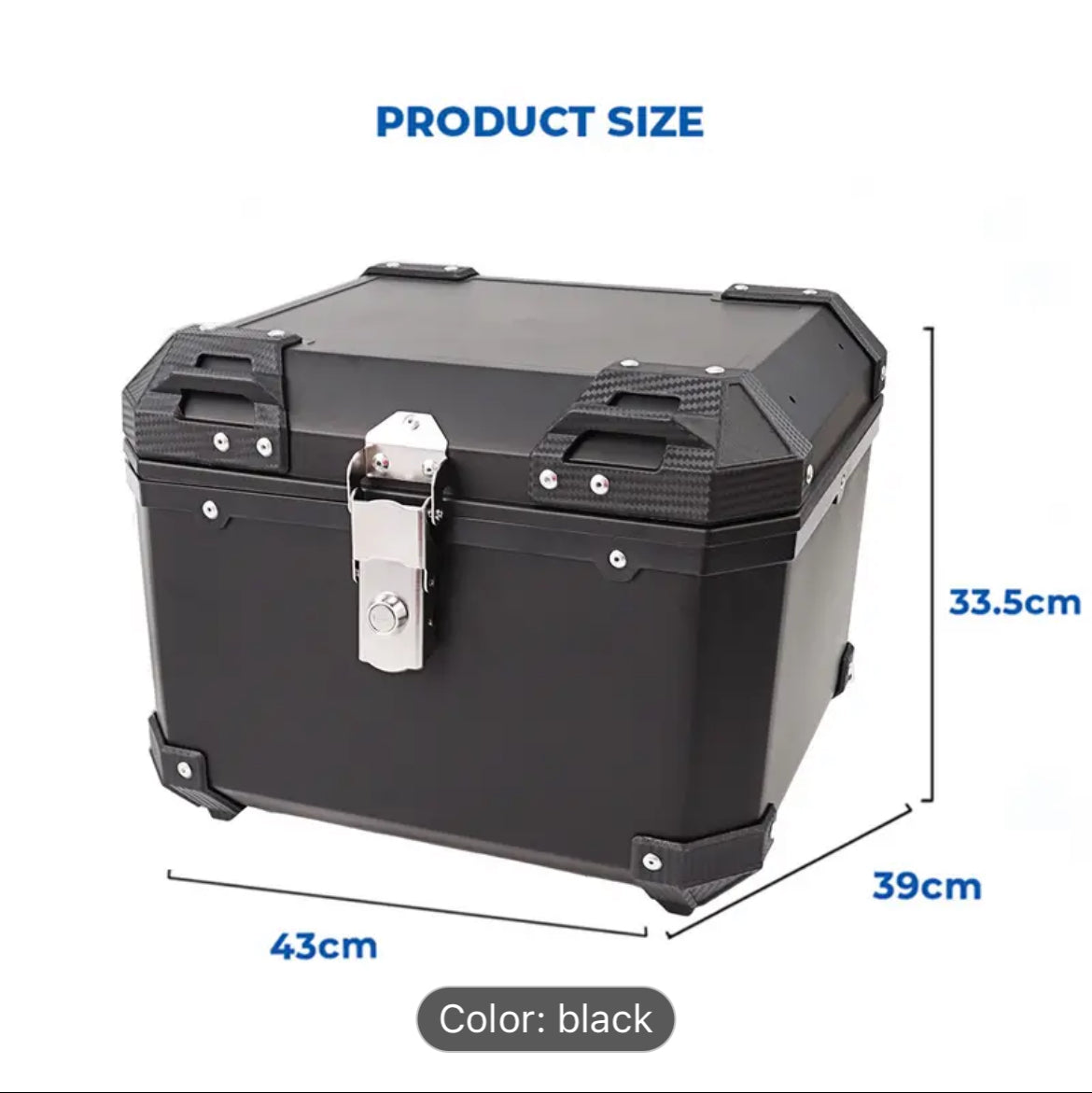 45L Motorcycle Top Box Waterproof Rear Top Case Helmet Luggage Storage Rear Tour Box With Security Lock