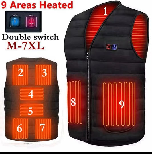 Men Autumn winter Smart heating Cotton Vest 9 area Heated V neck vest Women Outdoor Flexible Thermal Winter Warm Jacket M-7XL