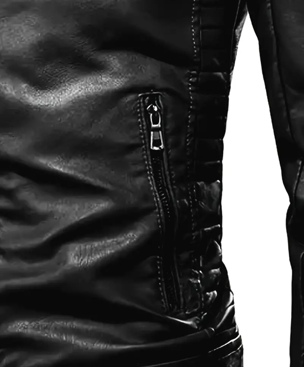 Men's Faux Leather Jacket With Multi Zipper Pockets, Casual Stand Collar Zip Up Long Sleeve Jacket For Outdoor