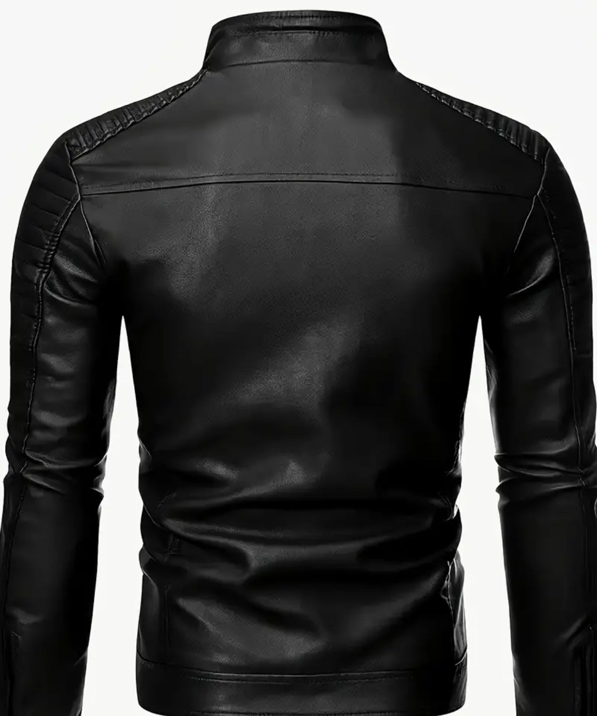 Men's Faux Leather Jacket With Multi Zipper Pockets, Casual Stand Collar Zip Up Long Sleeve Jacket For Outdoor