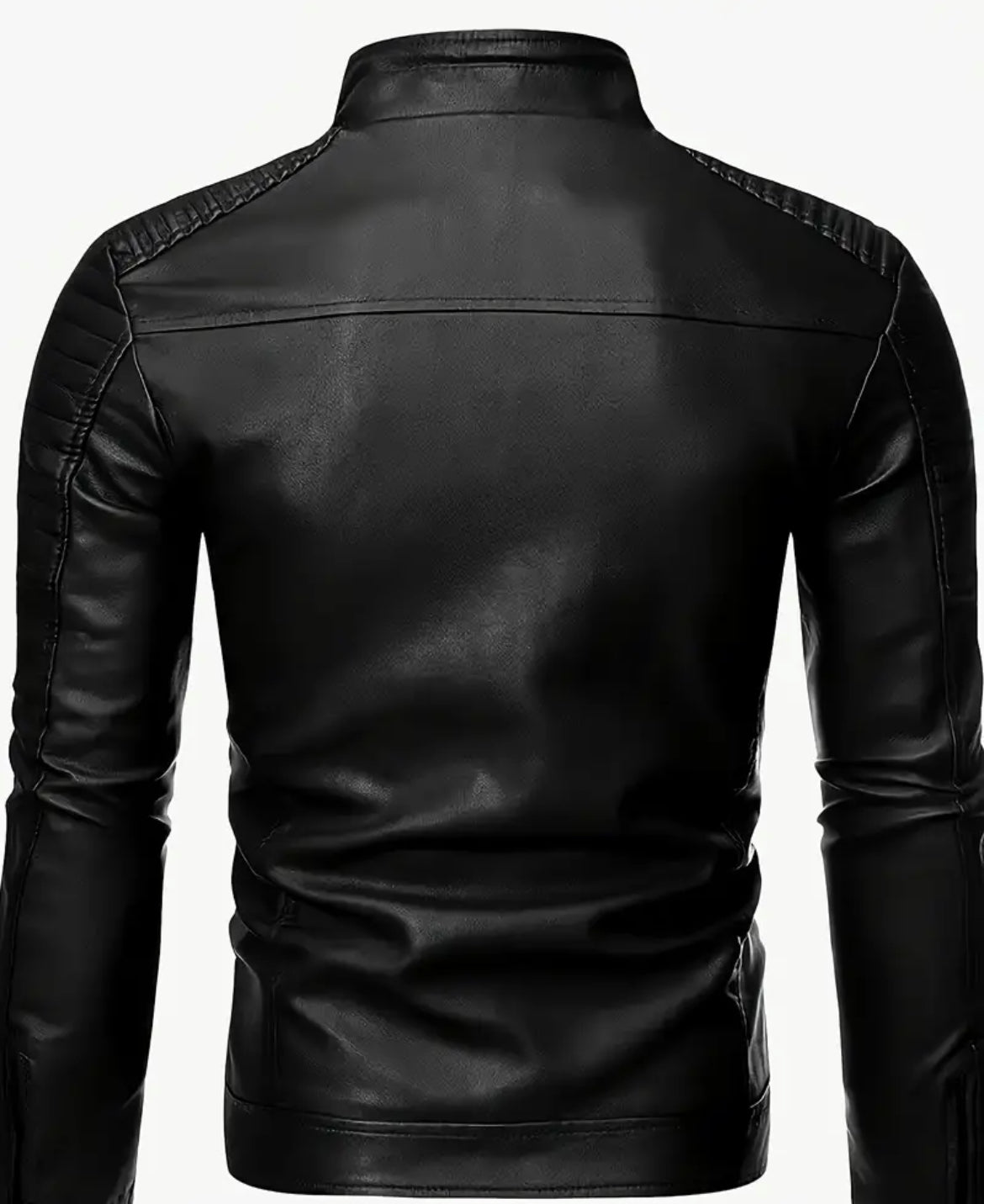 Men's Faux Leather Jacket With Multi Zipper Pockets, Casual Stand Collar Zip Up Long Sleeve Jacket For Outdoor