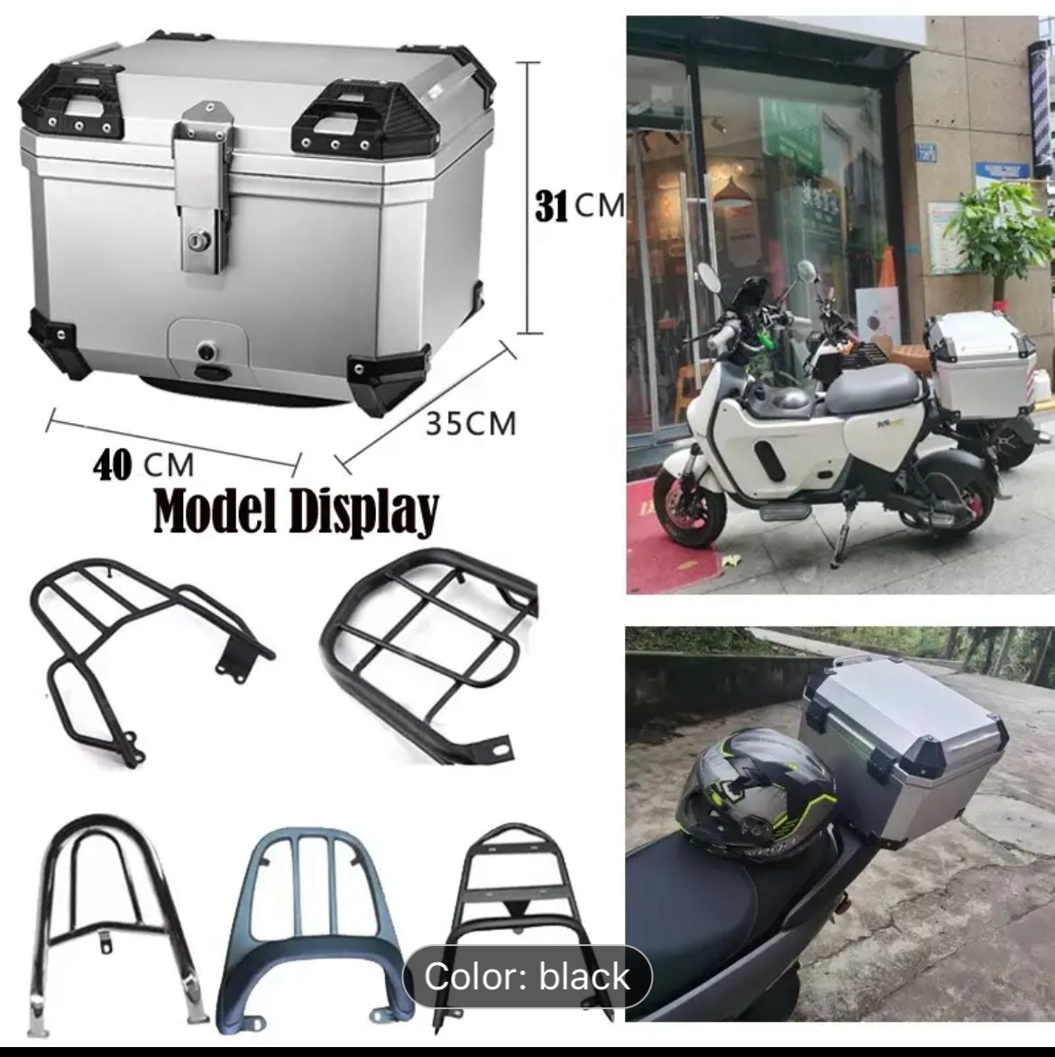 45L Motorcycle Top Box Waterproof Rear Top Case Helmet Luggage Storage Rear Tour Box With Security Lock