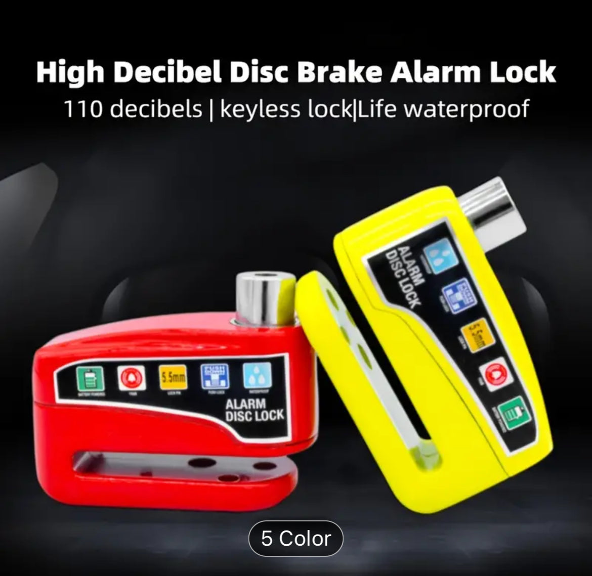 High Decibel Alarm Disc Lock for Bikes, Heavy-Duty Anti-Theft Motorcycle Lock with Motion Sensor - Waterproof Zinc Alloy Bicycle Disc Brake Lock with 2 Keys and Hex Wrench for Outdoor Generator, Scooter, Tricycle, Baby Carriage - Portable Safety Accessory