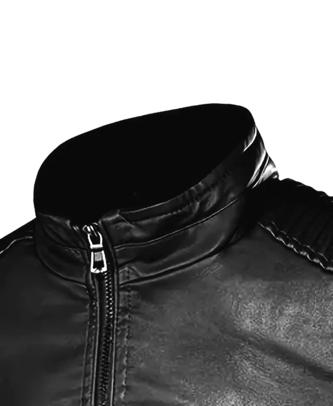 Men's Faux Leather Jacket With Multi Zipper Pockets, Casual Stand Collar Zip Up Long Sleeve Jacket For Outdoor